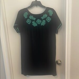 Navy Blue Dress with Turquoise Embroidery